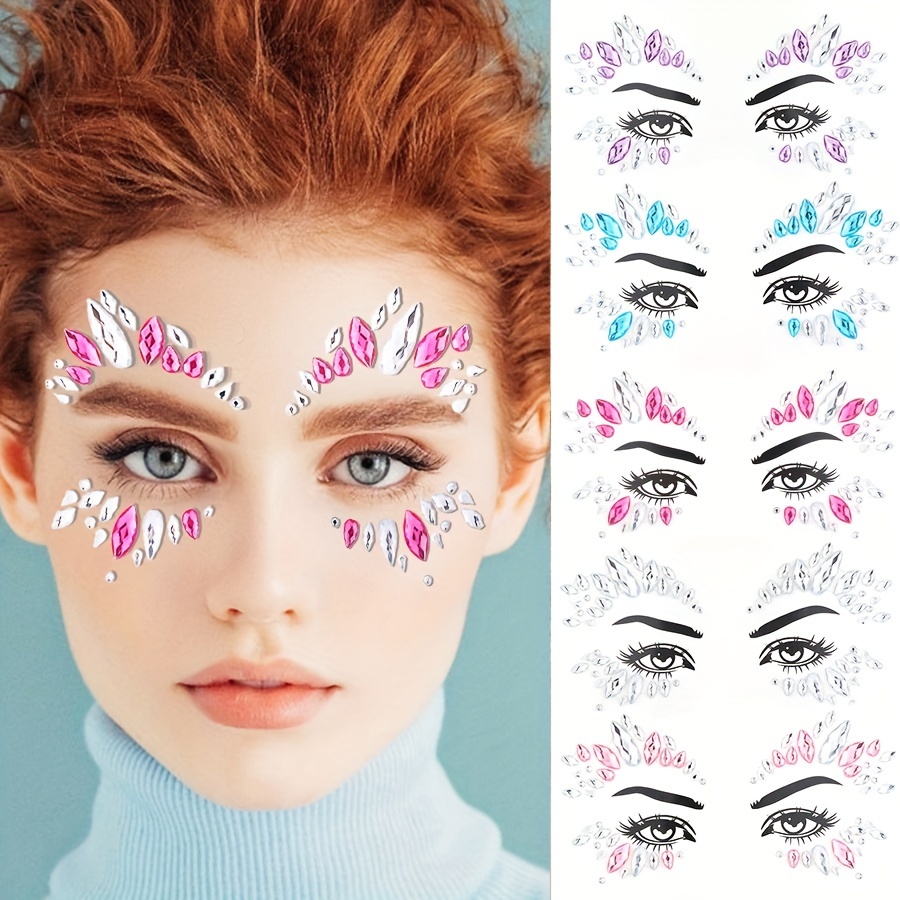 

5pcs Mixed Jewelry Stickers Light Style Creative Makeup, Face Stickers, Stage Carnival Makeup, Girly Stuff