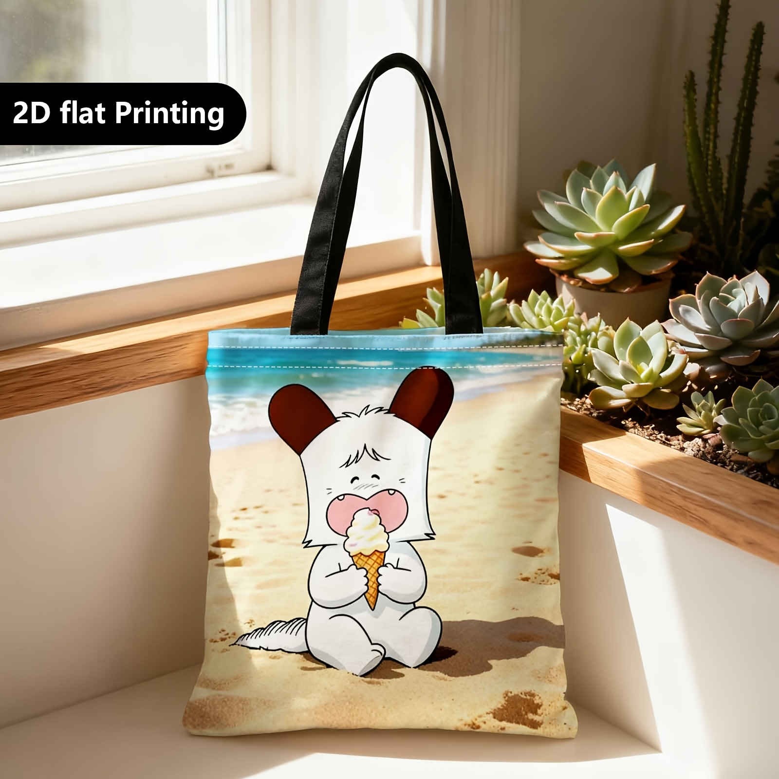 TEMU Shopper Bag,shopping Portable Shoulder Back Hand-held Bag,2d Double-sided Ing,beach, Ice Cream, ,suitable For Travel, Cosmetics, Holiday Storage