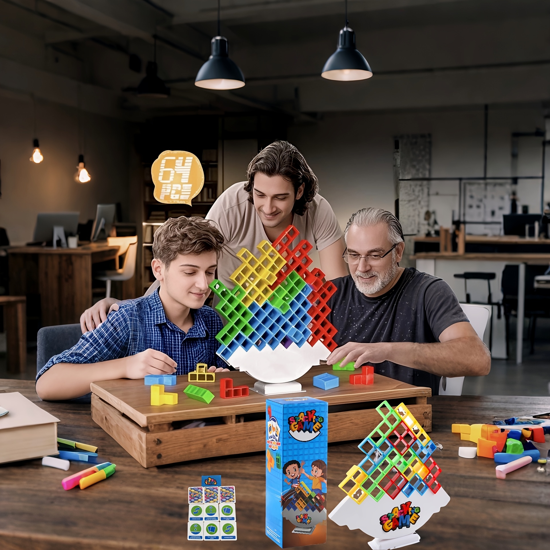 64/48/32/16/10pcs Balance Stacking Block Game Stacking Building Toy for Kids, Suitable for Children, Adults, Friends, Teams, Dorms, Family Games And Parties, Christmas/Halloween/Birthday Gift