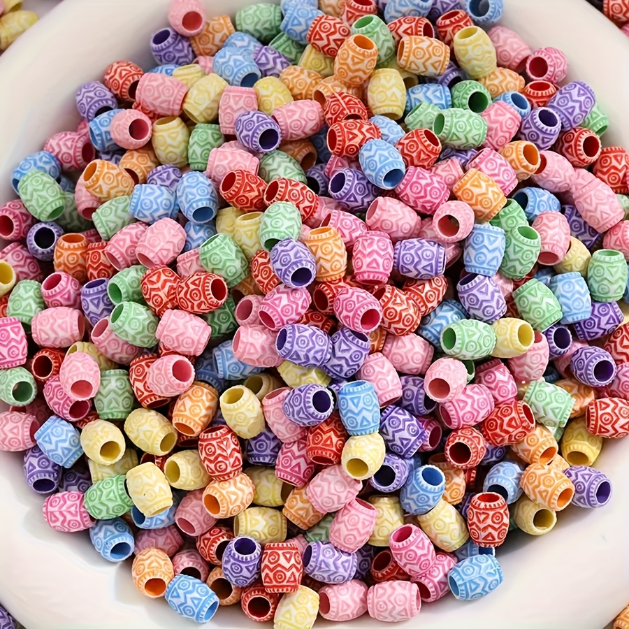 TEMU 100 Perles tubes de fût texturées colorées vintage, parfaites pour la fabrication de bijoux de collier, bracelet, bracelet de poignet et