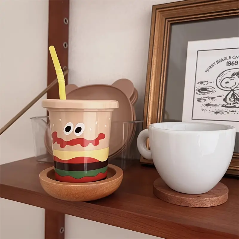 1set creative and fun solid wood burger cup cushion wooden craft fruit plate tea cushion home storage desktop multifunctional decoration details 4