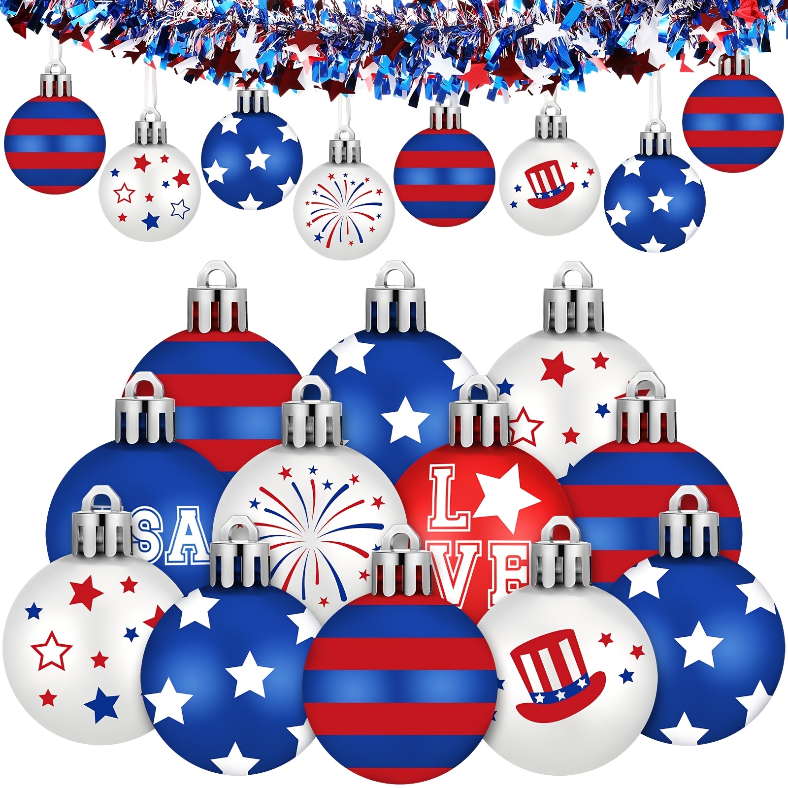 

Set Of 16 Patriotic Tree Decorations For Presidents' Day, Featuring Red, White, And Blue Hanging Balls Suitable For And Celebrations, Home Decor And Party Supplies.