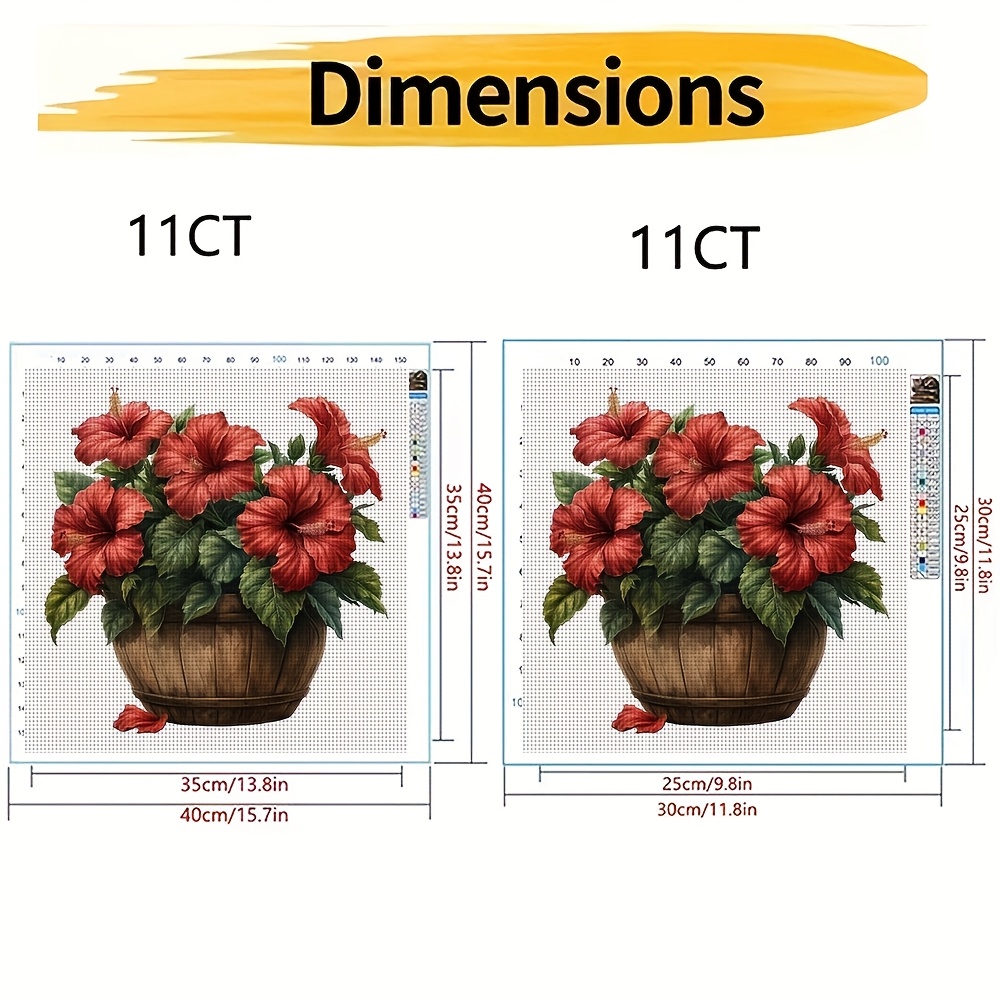 11CT Frameless DIY Cross Stitch Kit, Red Hibiscus Flowers Pattern