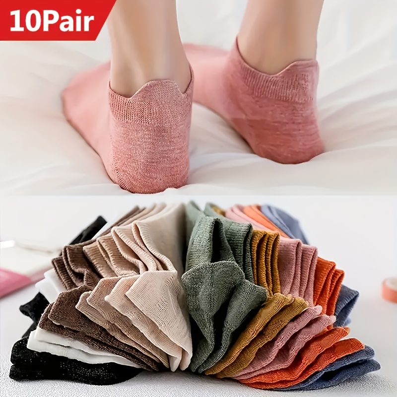 

10 Pairs Women's Ankle Socks - , Low Cut, Invisible, Knit Polyester Spandex , Solid Color, Breathable Moisture-wicking Socks For Wear