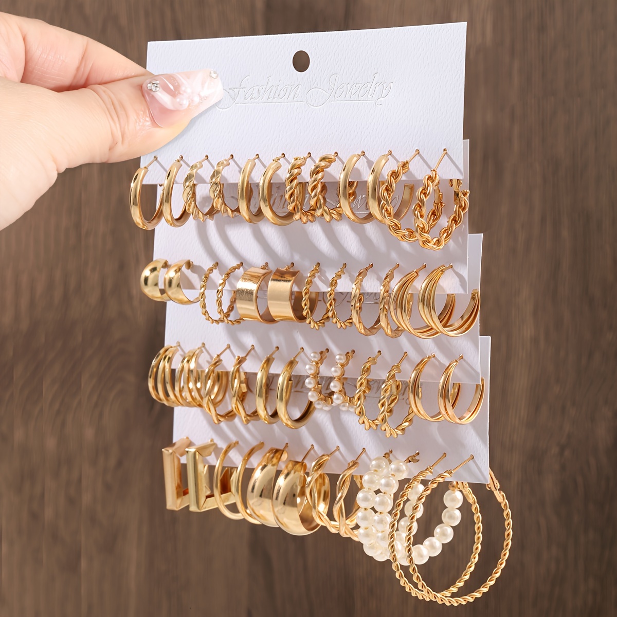 Image of 48pcs Fashion Statement Hoop Earrings Set, Creative Twisted Design With Inlay, Elegant Vintage Style For Women, Versatile Jewelry Accessories For Casual Attire