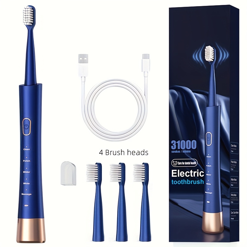 Electric toothbrush home USB rechargeable 5-speed soft bristled intelligent adult toothbrush battery powered travel electric toothbrush multiple replacement brush head set Christmas/Halloween/Valentine/New Year holiday gift