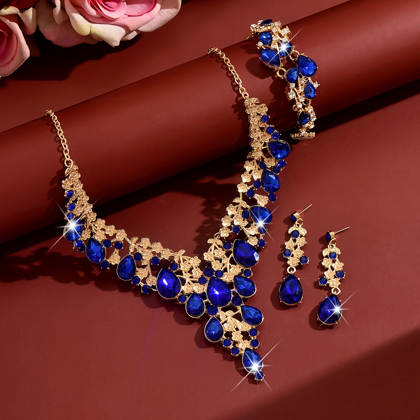 Women's Retro Luxurious Leaf-Shaped Rhinestone 3pcs Set
