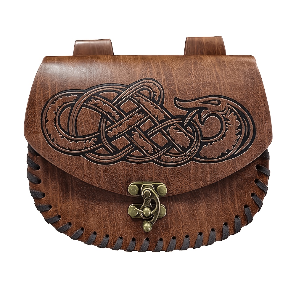 TEMU Medieval Pu Leather Waist Bag, Viking Style Belt Bag, Suitable For , Halloween Stage Plays, Parties, And Other Role-playing Costume Props