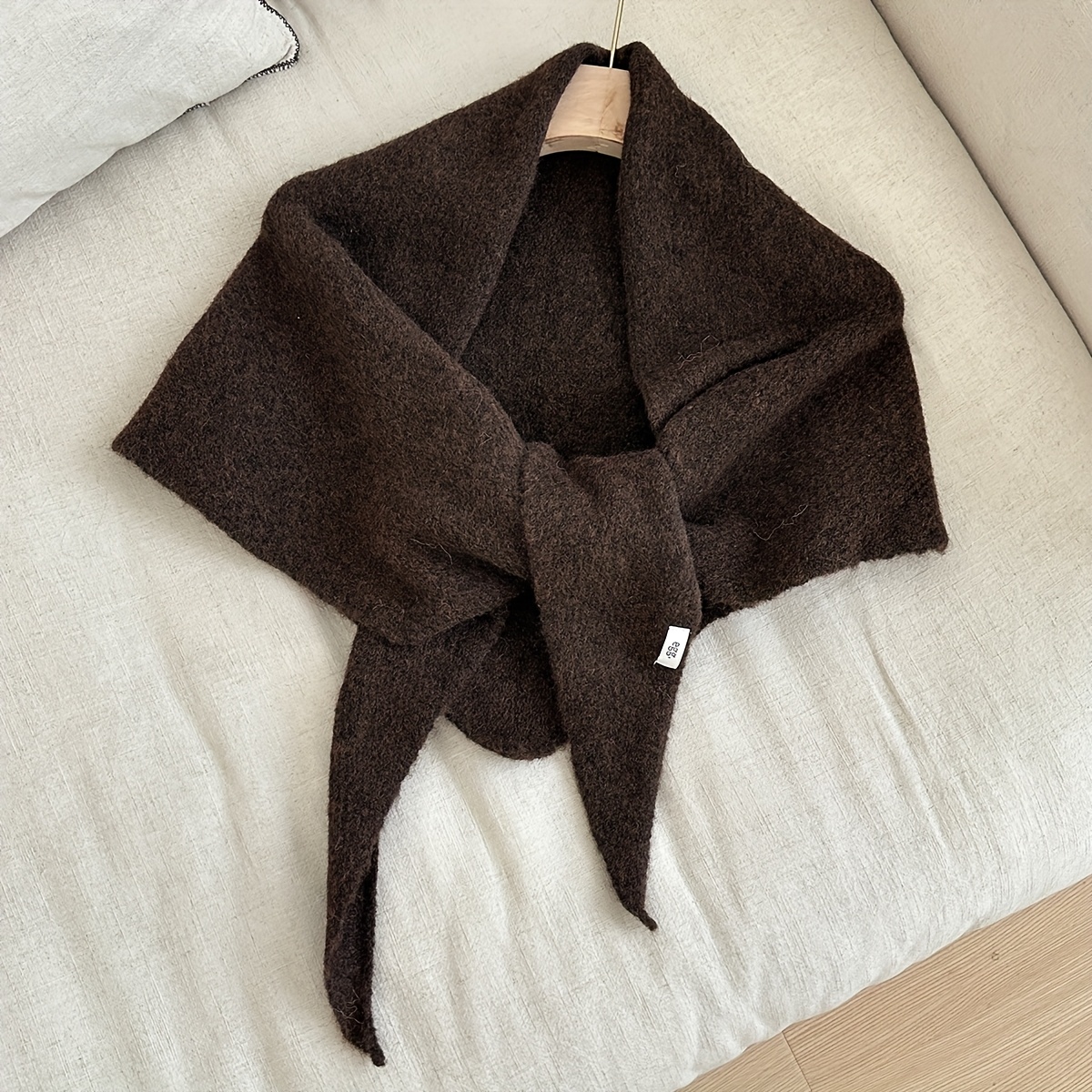 TEMU 1pc Solid Color Wool Large Size Triangle Scarf Shawl In Suitable For , Travel, Photo Decoration