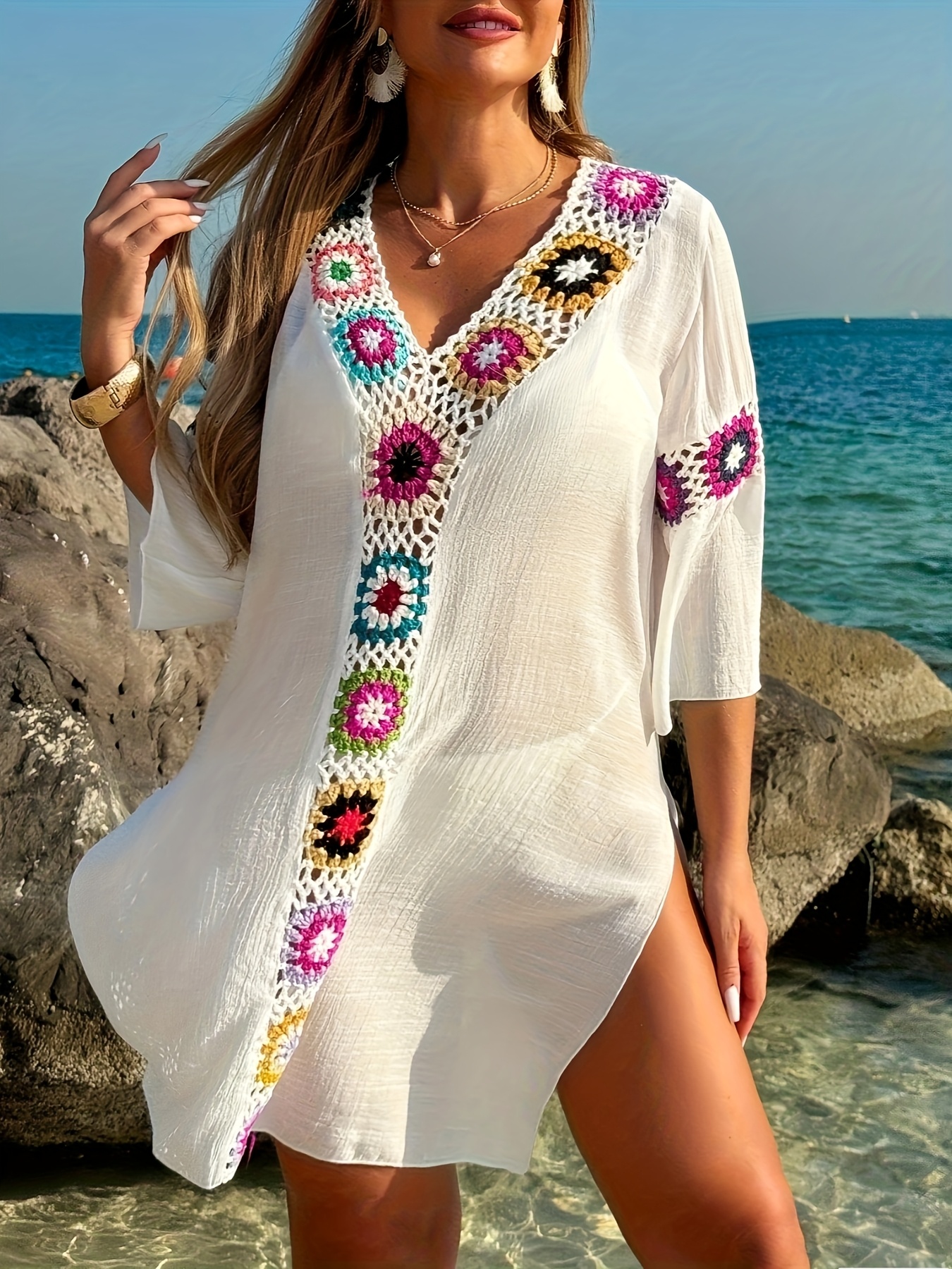 womens plus size vacation casual bohemian handmade crochet - Temu United  Arab Emirates