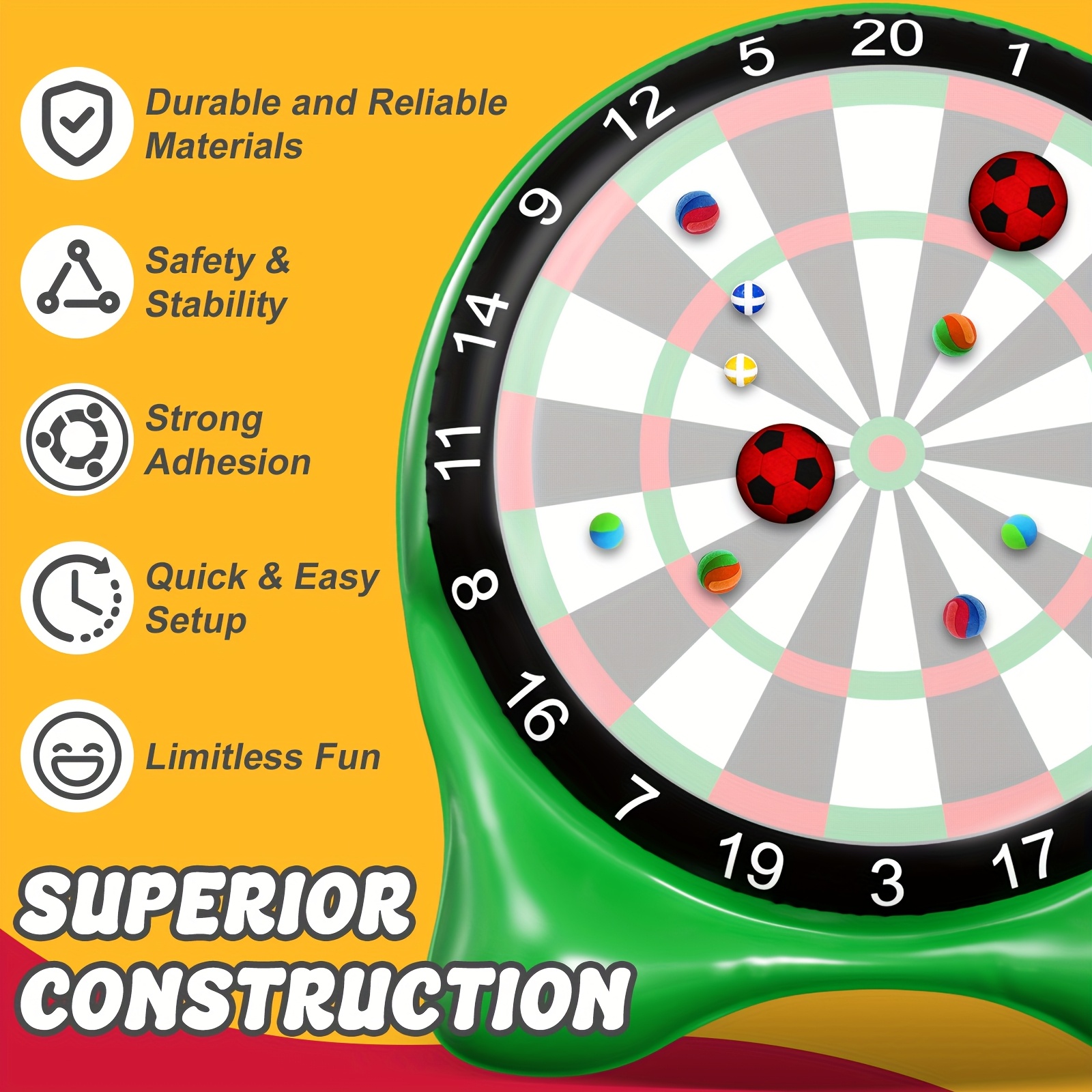 Inflatable Soccer Dart Board, Giant Kick Darts, Indoor Outdoor Lawn Yard Games for Kids Adults Family, Big Jumbo Carnival Games for Party | 6ft Dart Boards with Pump
