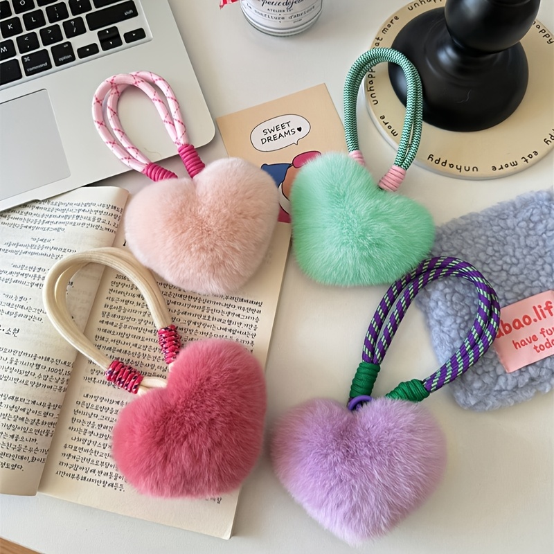 

1pc Soft -shaped Keychain - Cute Rabbit Fur Charm With Braided Cord Handle In Pink, Light Purple, & -blue - Ideal For Car Keys & Bags, Cute Plush Keychain