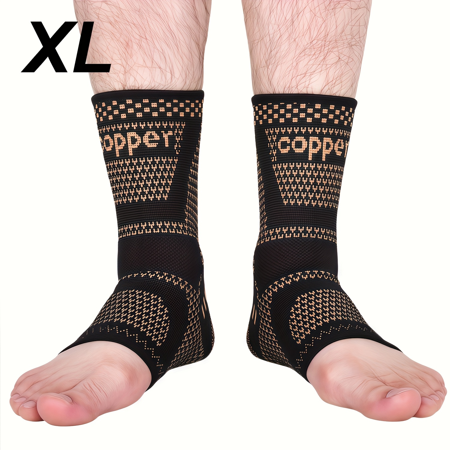 Image of 2pcs Copper Elastic Fiber Ankle Brace Socks For Sports, Fitness, Running, Foot Care - Copper Ankle Support Compression Sleeve For - Ankle Wraps