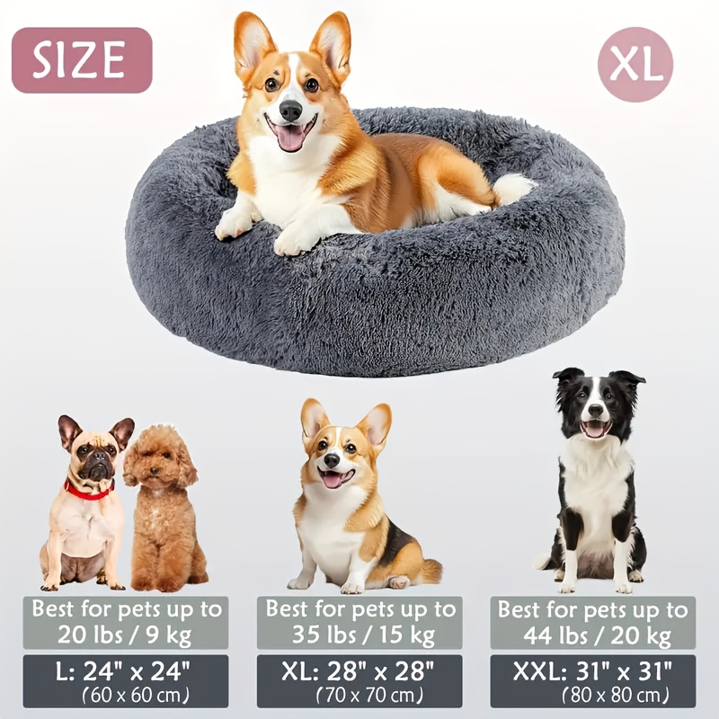 TEMU New Plush Donut-shaped Bed - Soft And Fluffy Faux Fur, In Sizes For Small To Large Dogs And Cats, Designed For Deep Sleep With A Round Cushion,