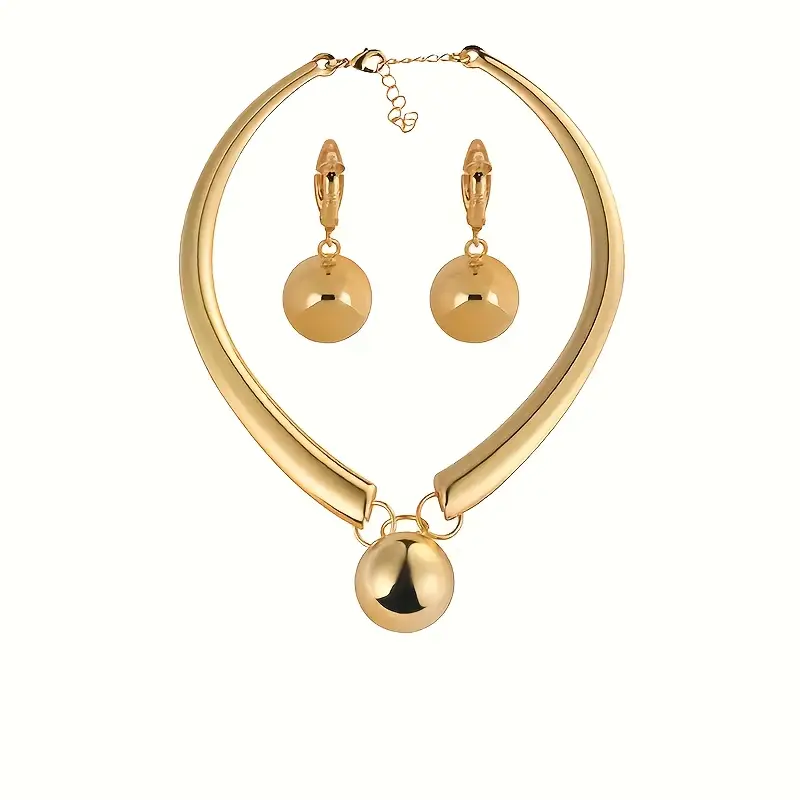 elegant boho chic 18k gold plated jewelry set sleek spherical design necklace earrings with clasp ideal for daily wear parties gift box included Product details 1
