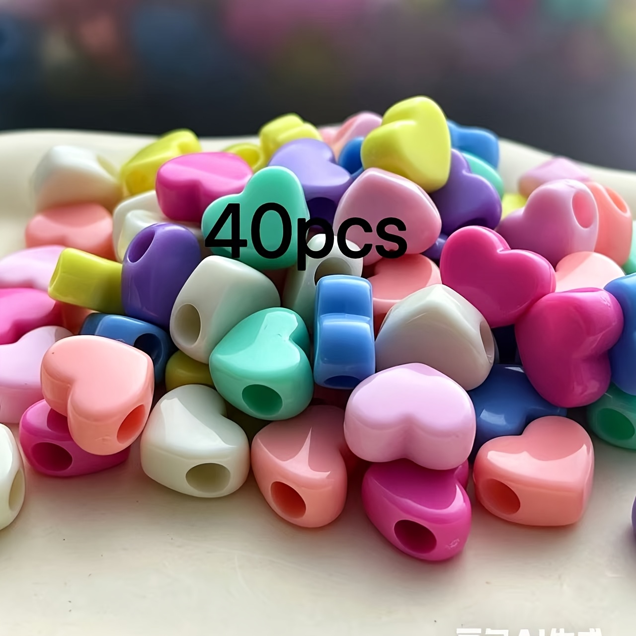 TEMU 40pcs Acrylic Large Hole Heart Cross Hole Beads, Random Mixed Colors, For Beading, Pendant, Phone Chain, Beading Pen And Other Additions Beads