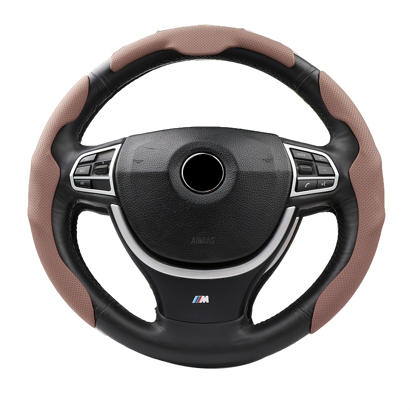 TEMU Universal Car Pu Pu Leather Steering Wheel Cover For Men And Women, , Anti-slip, Sweat-absorbent, Wear-resistant, Card Slot, Perforated, 3pcs