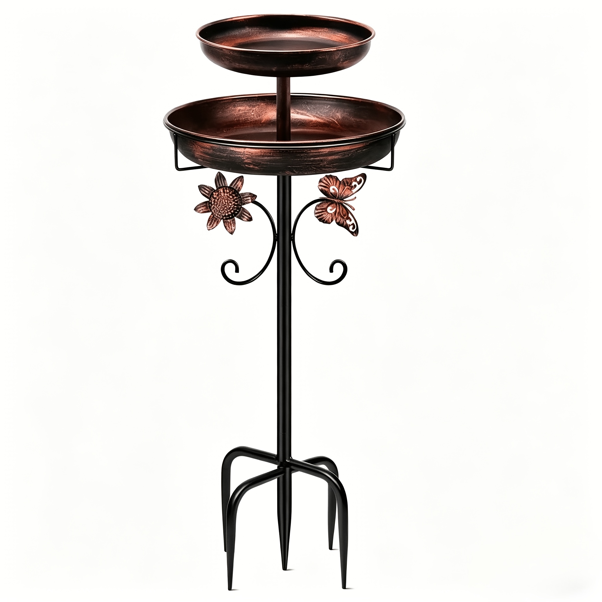 TEMU [decorative Bird Bath] Outdoor Garden Bird Bath With /bird Bath Decor/solar Fountain, 2-tier Bath With Flower & , Garden Bird Bath For Patio,