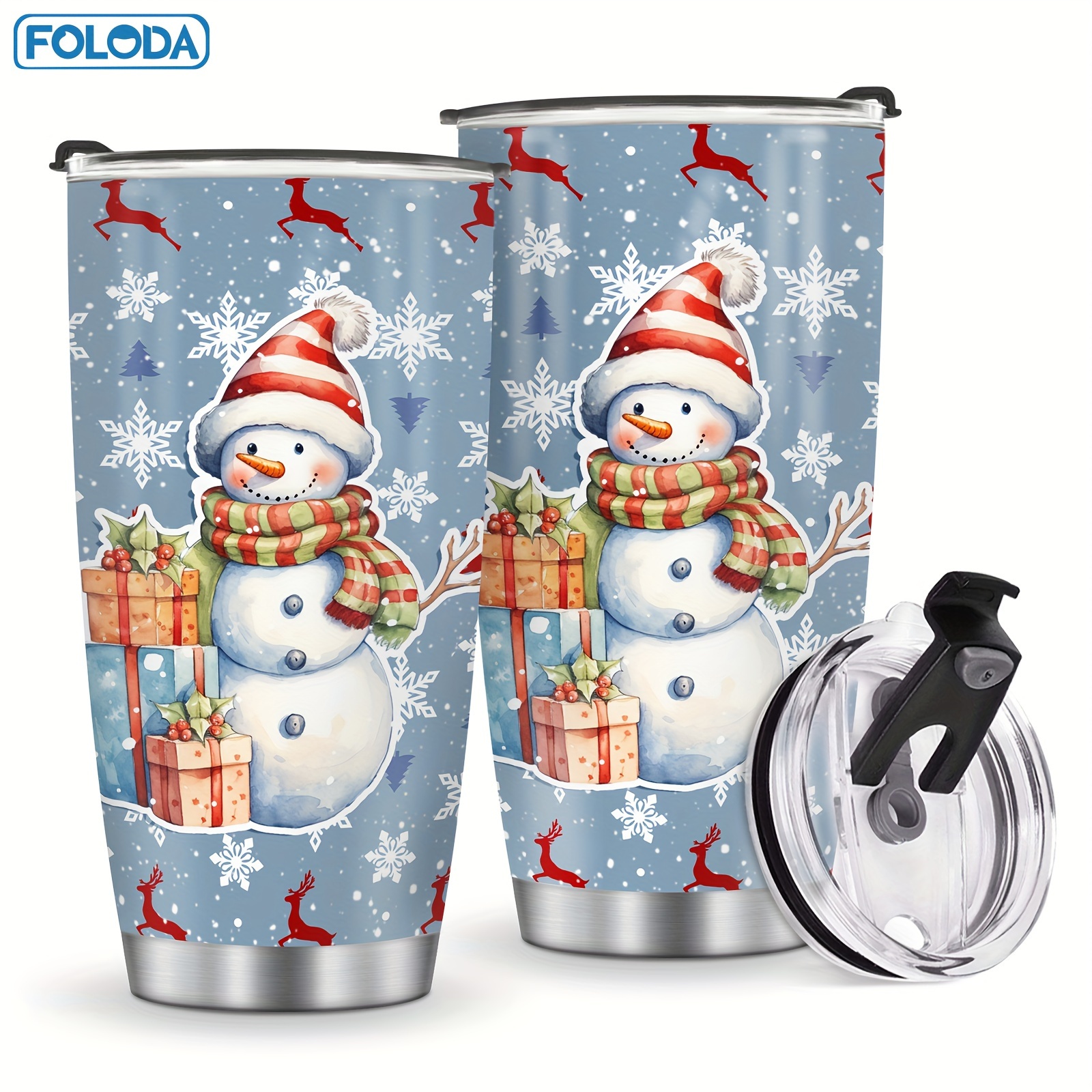 

Foloda 20oz Stainless Steel Insulated Travel Mug - Snowman Design, Perfect Christmas & Birthday Gift , Family, And Teachers