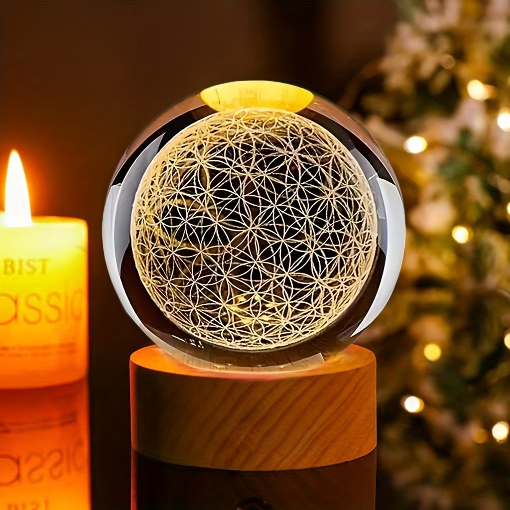 

3d Flower Of Life Crystal Ball With Usb-powered Colorful Night Light - Perfect Holiday Gift For Family, Friends & Colleagues | Ideal For Christmas, Valentine's, Birthdays & Home Decor