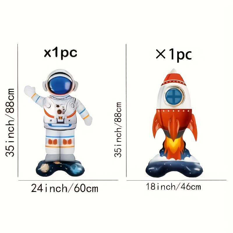 Image of Set Of 2 Inflatable Astronaut Balloons With A Base, Perfect For -themed Birthday Celebration. Foil Balloons And Are Great Decorations For Children