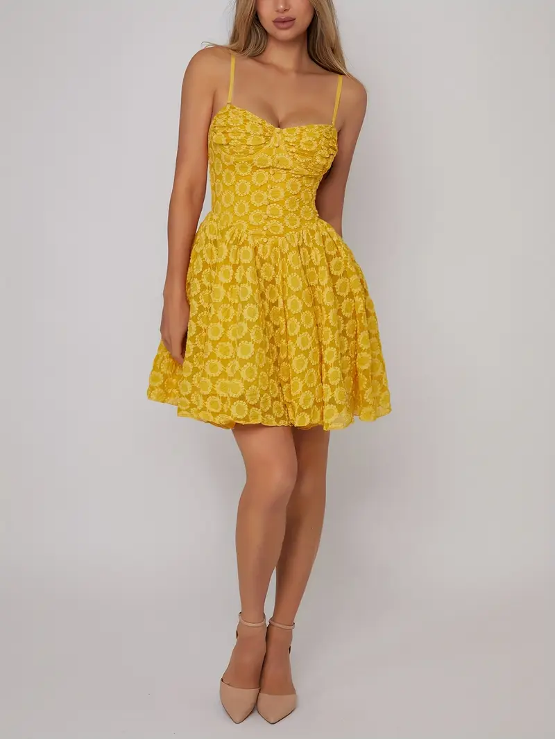 new look yellow midi dress Yellow Floral Patterned Long Sleeve Midi Dress