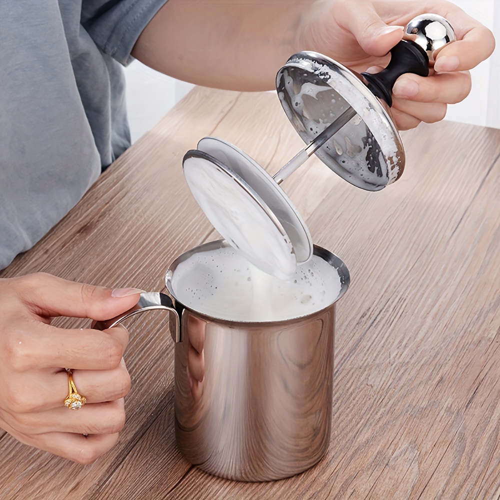 

1pc, 400ml Stainless Steel Pump Milk Frother Creamer Foam Cappuccino Coffee Double Mesh Froth Screen