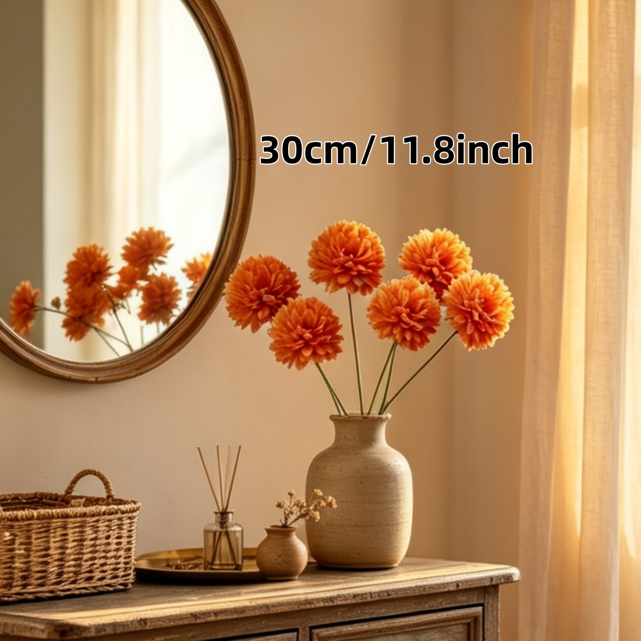 TEMU 6 bouquets de chrysanthèmes d'automne artificiels, fleurs artificielles décoratives d'extérieur | , orange vif, riches mélangés d'automne,
