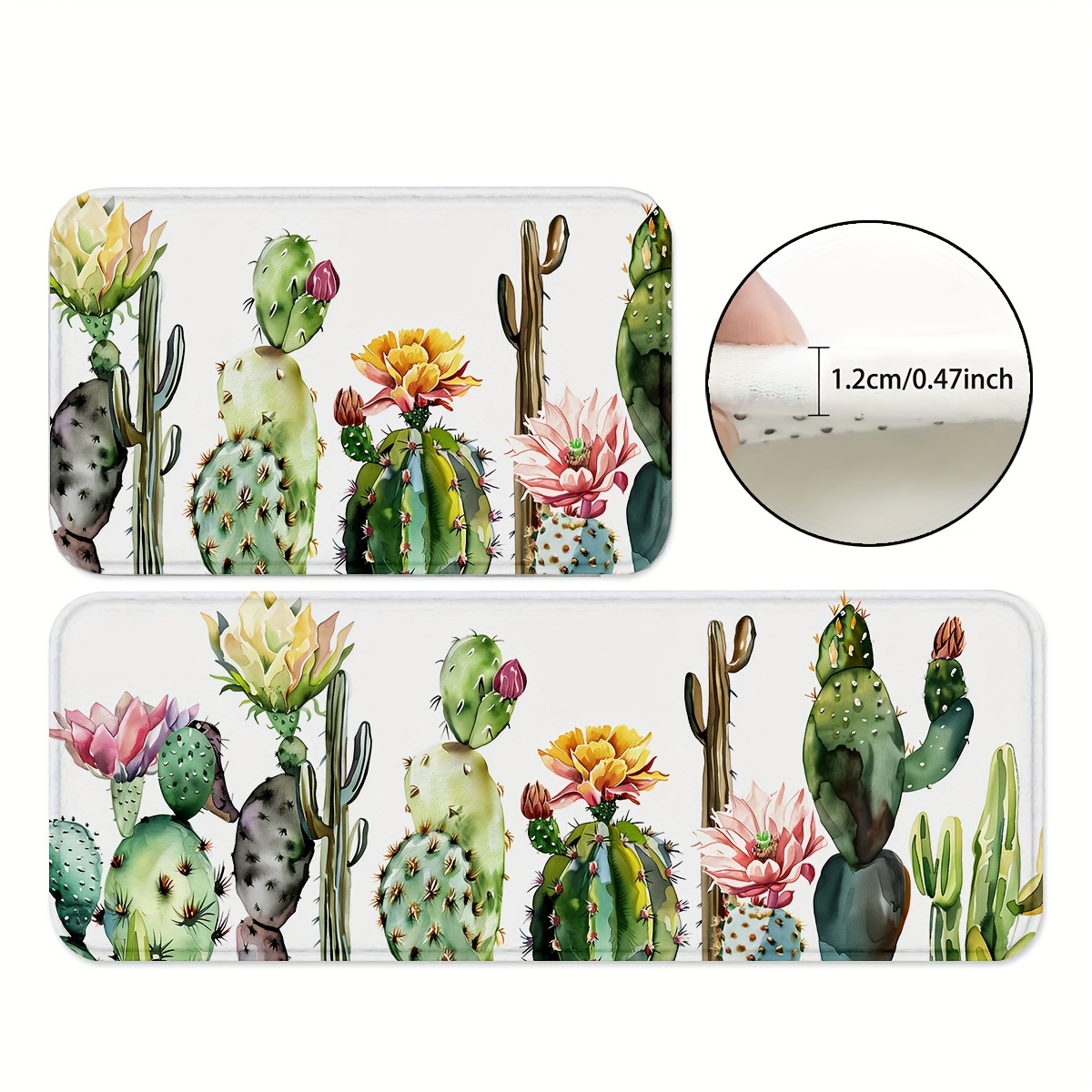 

1/2pcs Cactus Pattern Kitchen Rugs, Non-slip And Bathroom Pads, Comfortable Standing Runner Rugs, Carpets For Kitchen, Home, Office, Sink, Laundry Room, Bathroom, Decor, Room Decor, Decor, De Decor