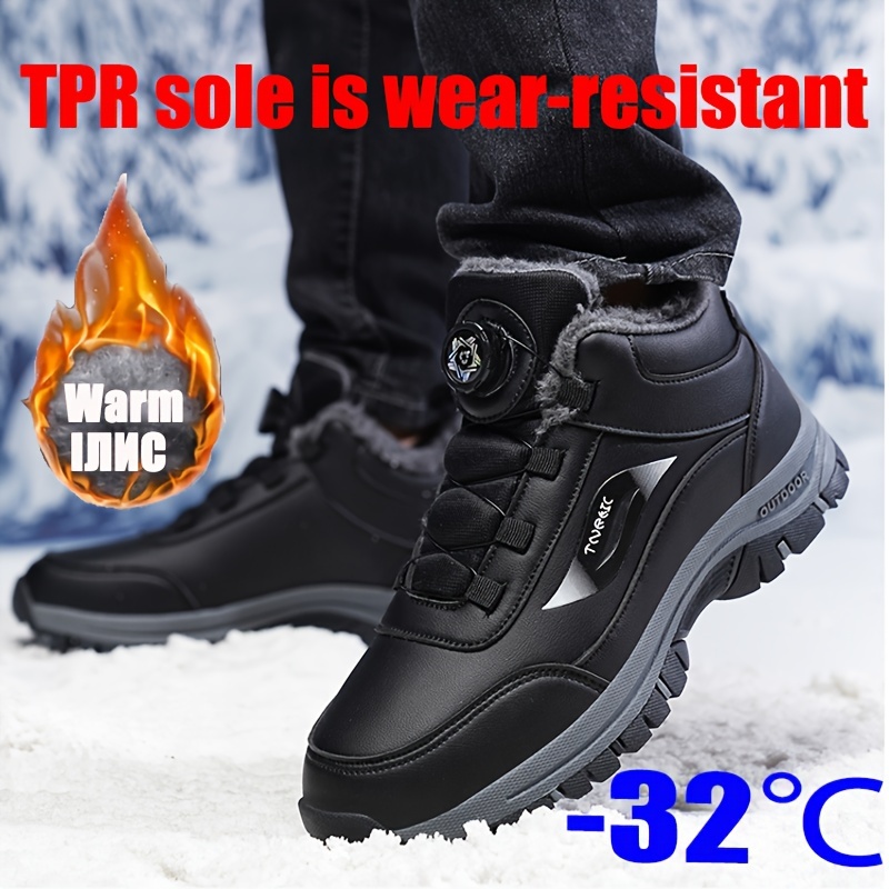Image of New Winter Plus-size Men's Snow Boots With Tpr Sole, Pu Upper , Thickened Plush Lining, For Winter Outdoor Travel And Work, Warm And Comfortable, Design With Rotating