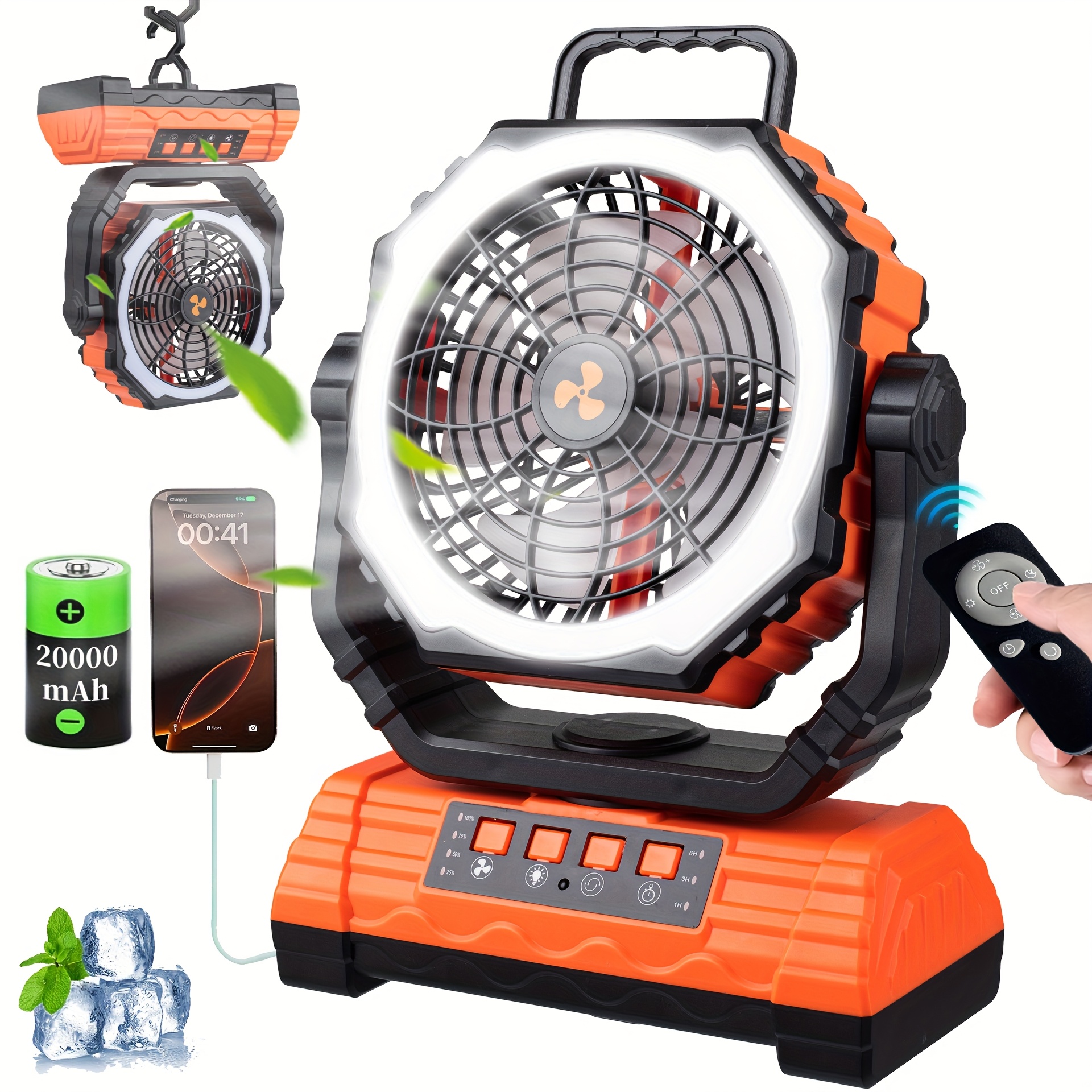 practical Cold Air Battery Powered Fan with 4LED Lantern, 20000mAh Dual Motor Camping Fan, 4-Speed Adjustable Desktop Fan with Hook, Remote Control Portable Outdoor Fan Suitable for Tents, Power Outages and Construction Sites 6 practical Cold Air Battery Powered Fan with 4LED Lantern, 20000mAh Dual Motor Camping Fan, 4-Speed Adjustable Desktop Fan with Hook, Remote Control Portable Outdoor Fan Suitable for Tents, Power Outages and Construction Sites - Image 6