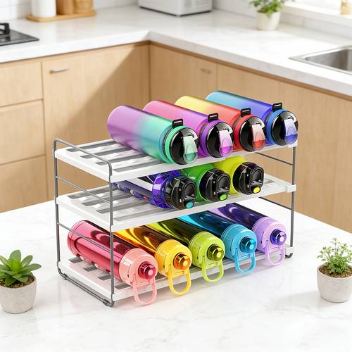 a collapsible cup storage rack tier shelf for and water bottles suitable for adjustable storage in kitchen cabinets pantries and countertops