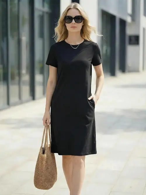 women u crew neck short-sleeve t-shirt dress Tee knit dress straw TOTEME