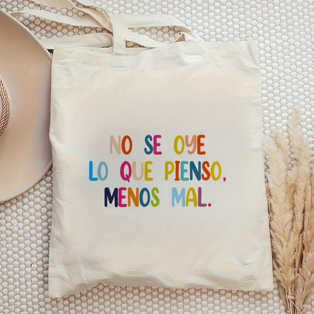 TEMU Bolso de compras de gran capacidad con español humorístico. Bolsa de supermercado reutilizable, para el uso diario. Estilo casual, diseño