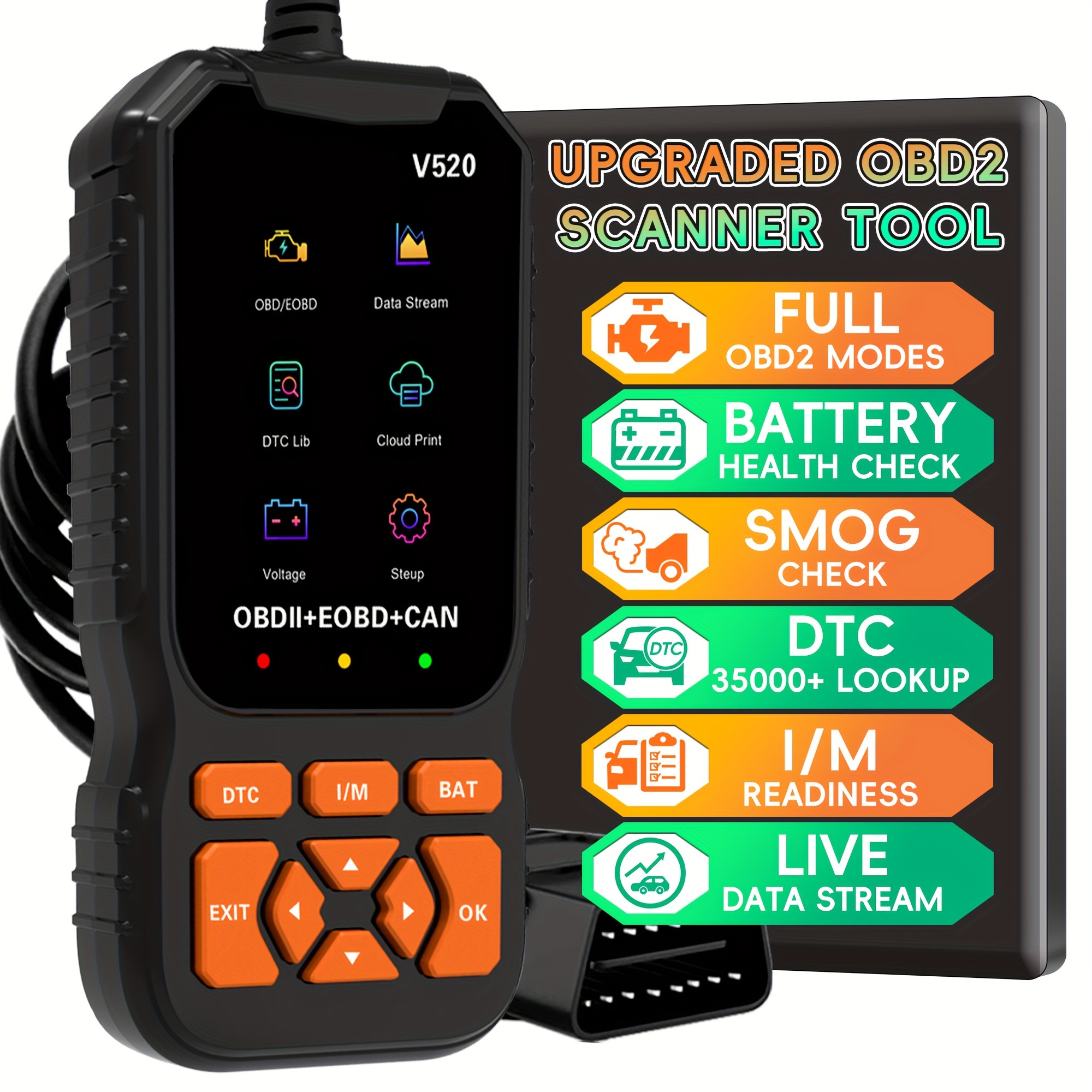 TEMU Scanner Diagnostic Tool, Check Engine Code Reader Scanner With Reset, Mode 6, Mode 8 & I/m Readiness, Engine Light Car Diagnostic Scan Tool For All Obdii Car