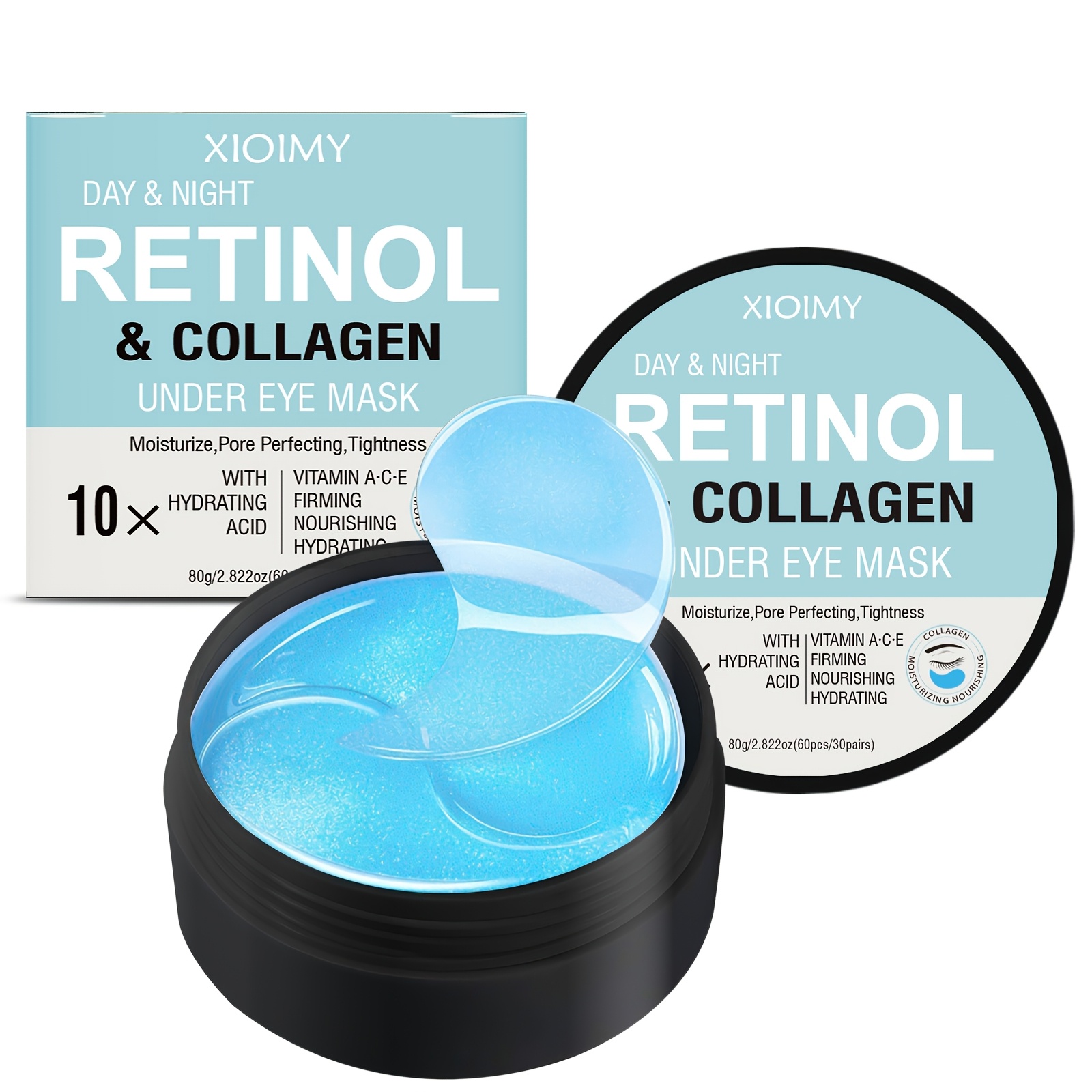 Image of 60pcs Of 10x Retinol And Collagen Day And Night Eye Mask, Vitamins A, C, And E, Nourishing And For Dry, Loose, And Eye Skin, Moisturizing And Delicate Skin, Eye Care, Retinol Eye Mask