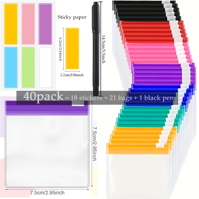 TEMU 40/67 Sets de Sacs de Rangement de Pilules de Voyage Mêlés avec Fermeture Éclair et Ensemble de Papier Autocollant, Sacs de Rangement de