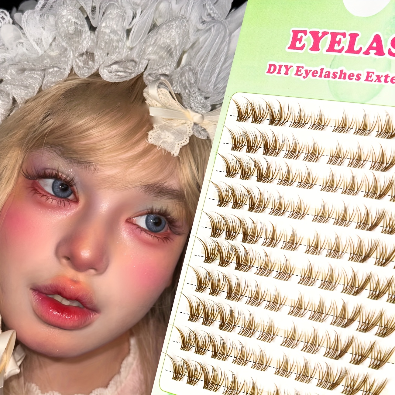 Image of 100 Clusters Of False Eyelashes, Natural Eyelashes, Brown, Eyelash Clusters, Self-, Curling, Cartoon Eyes, Suitable For Daily Eyelashes