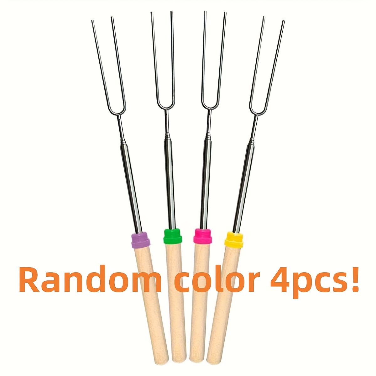 TEMU 4pcs Random Color Marshmallow Roasting Sticks, Extendable 32inch Long Metal Barbecue Skewers For Grilling, Bbq Forks, Fire Pit Sticks For ,