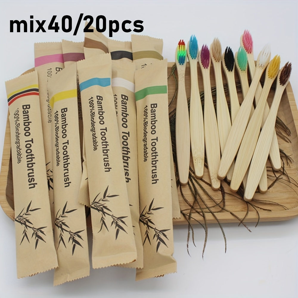 Ensemble de brosses à dents en bambou 20/40pcs, manche en bois avec poils souples, idéal pour les dents et gencives  , parfait pour l hygiène  -dentaire   à  