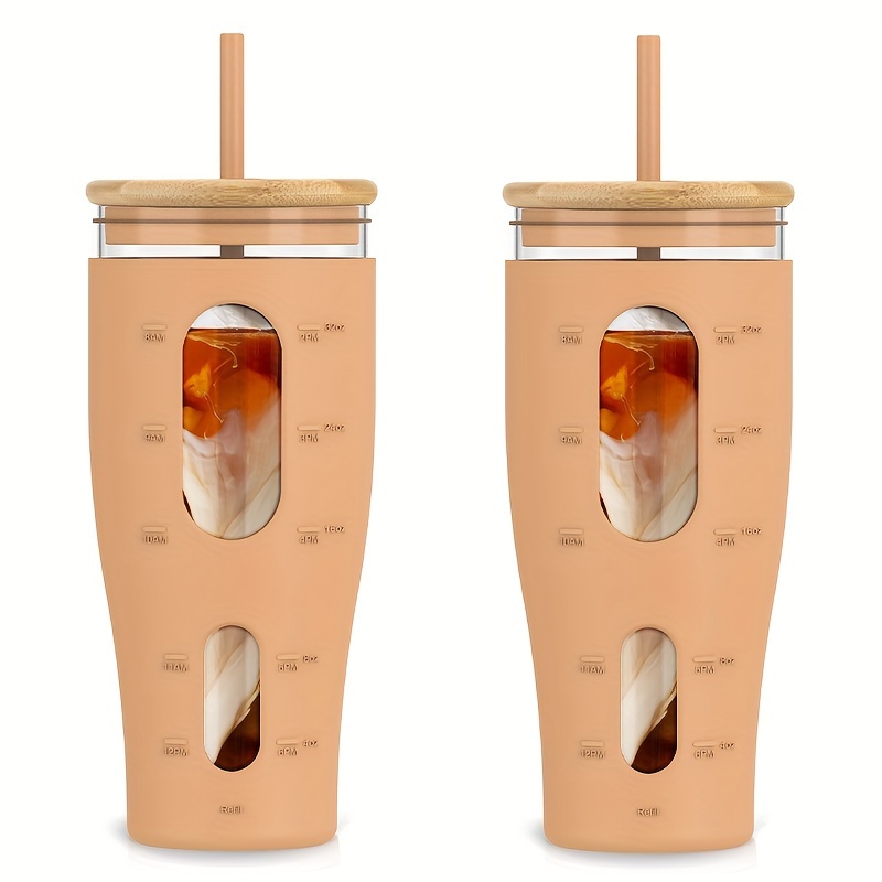32 oz glass tumbler straw lid iced coffee - Temu