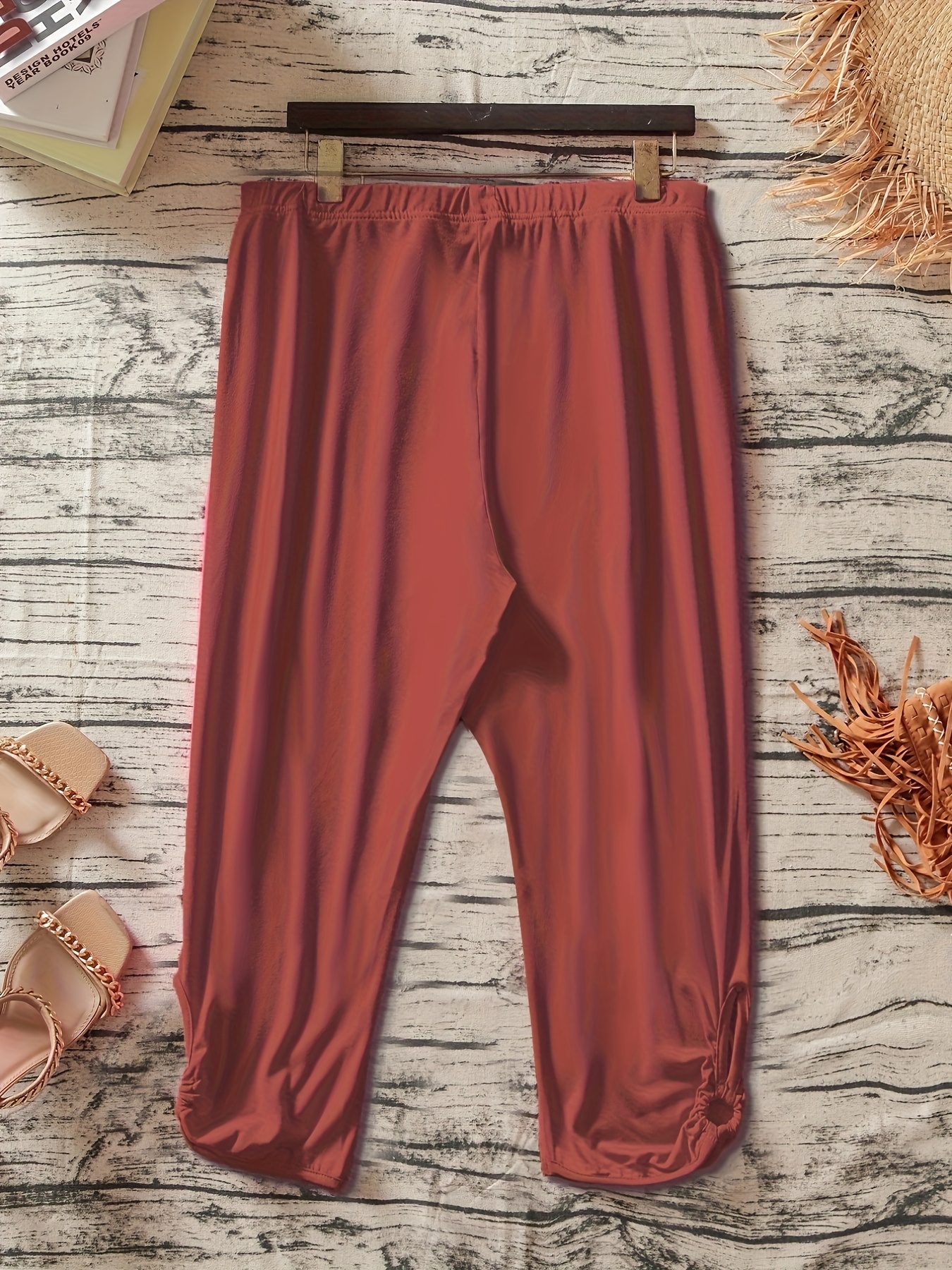 Women's Plus Size Stretchy Casual Pants - Solid Color Black, Elastic Waistband, Comfort Fit, Polyester, Machine Washable - Ideal for Spring/Summer/Fall