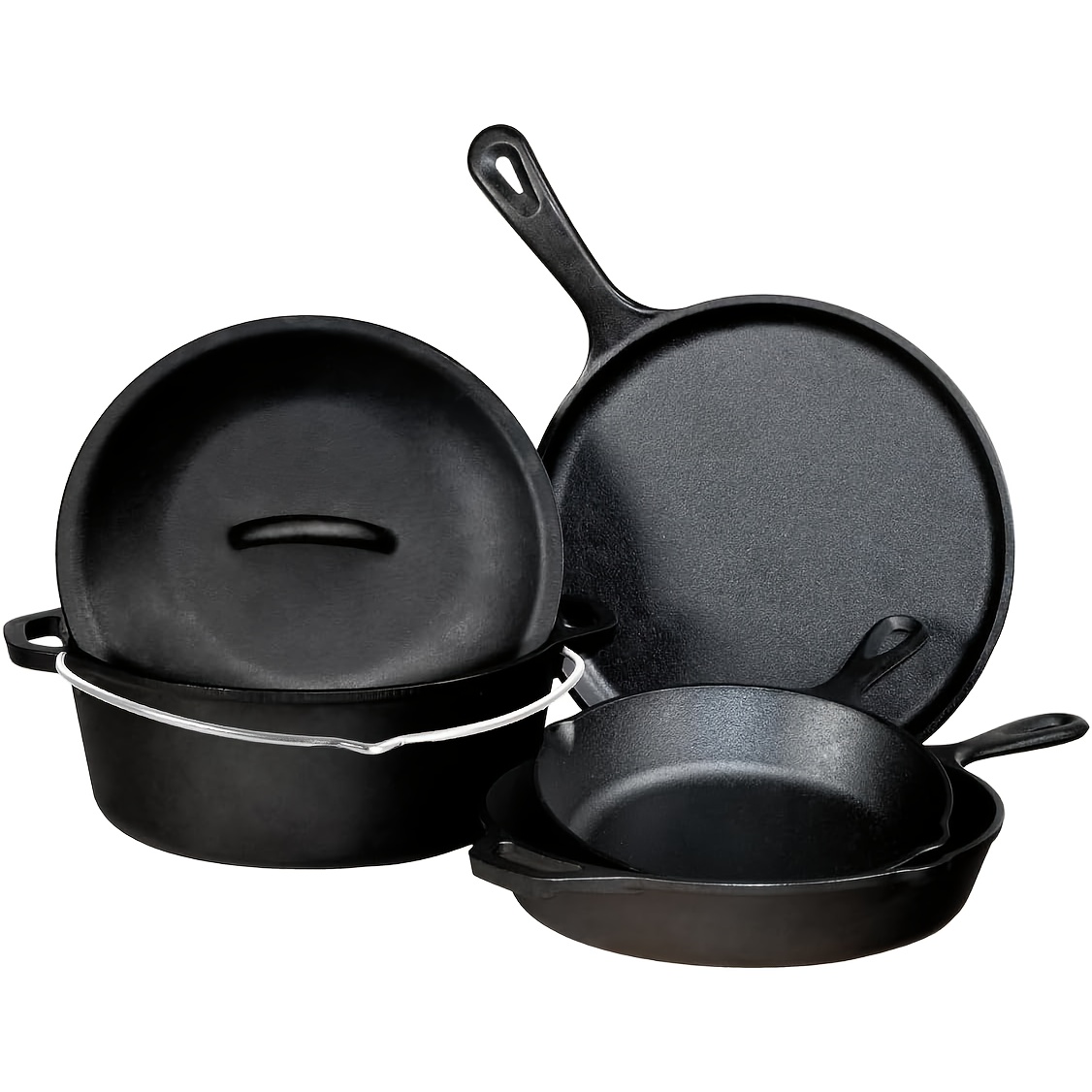 TEMU 5pcs Set | 10.5" Grill, 8" , 10.25" , 10.35" 4.7l Dutch Oven | Heavy Duty, End, Induction & Compatible, Pacilack Brand