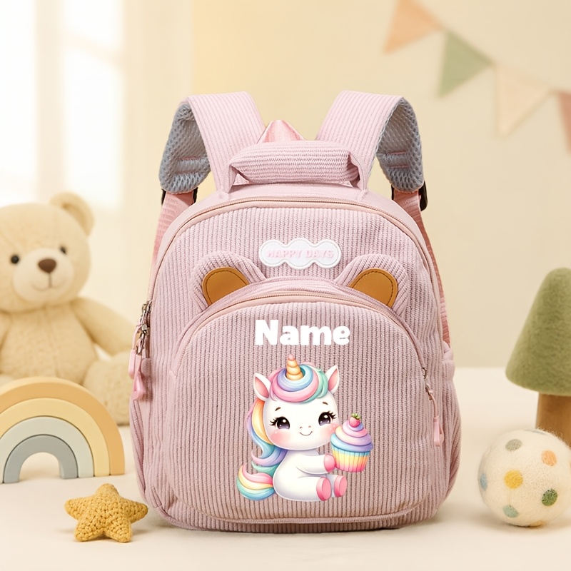 TEMU Nouveau sac à dos de rentrée scolaire personnalisable et tendance avec nom, en velours , disponible en 4 couleurs, impression de nom