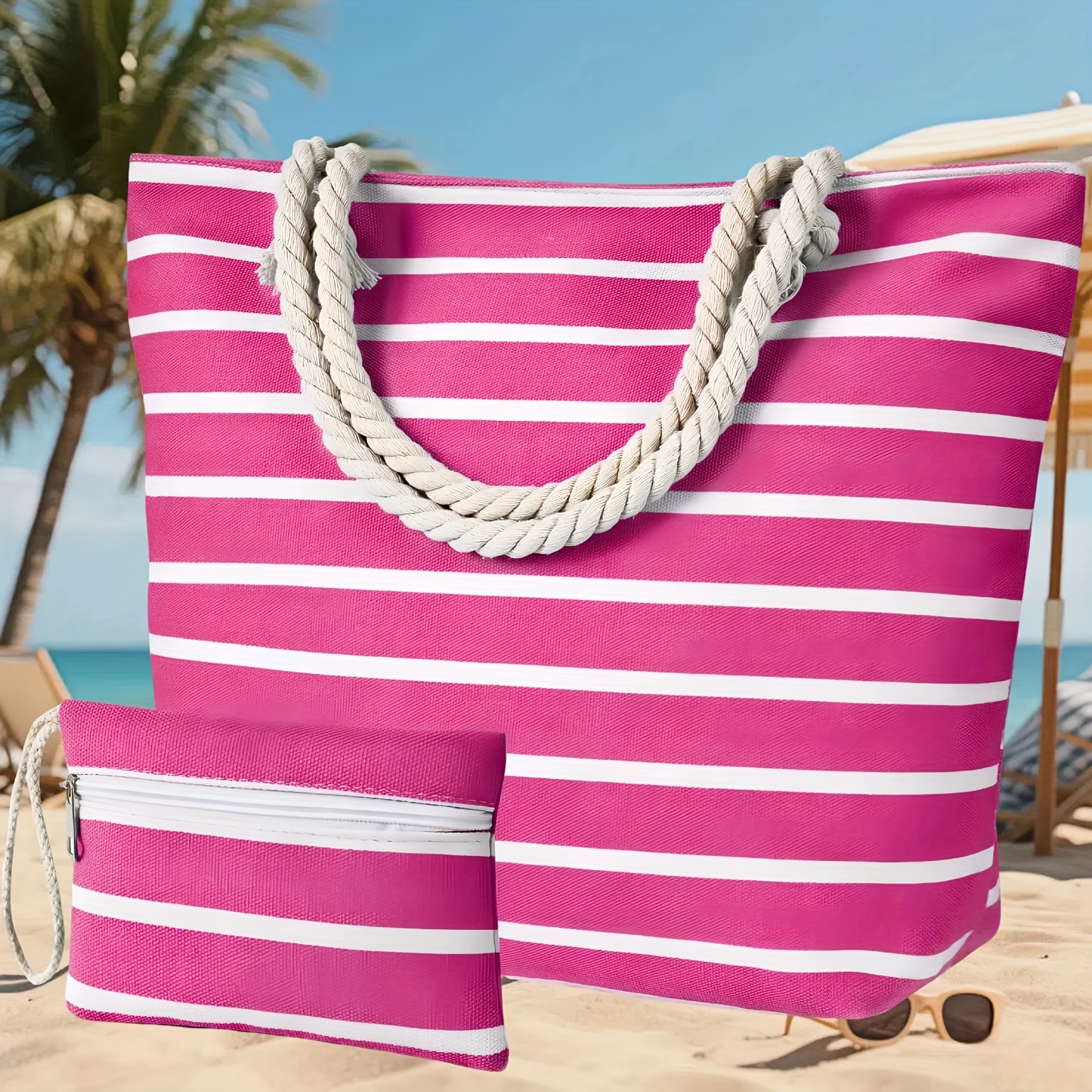 strandtaschen set – rosa streifen tote tasche clutch Temu Germany
