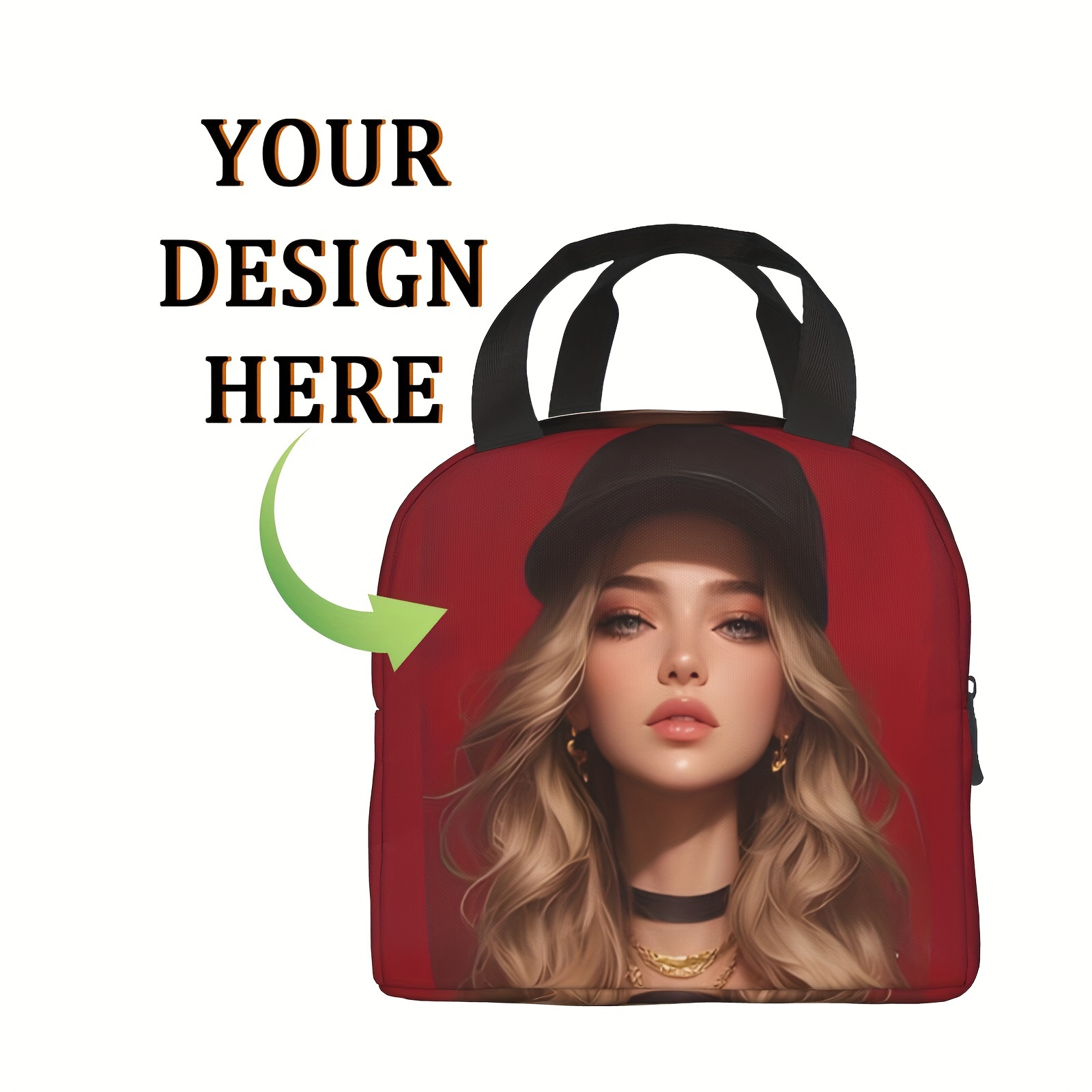 

Custom Personalized Lunch Bag For Adults – Customizable With Name, Photo, Text Or Logo – Polyester Rectangle Insulated Lunchbox With Positioning Printing For Office, Work, Picnic – Washable Black Tote