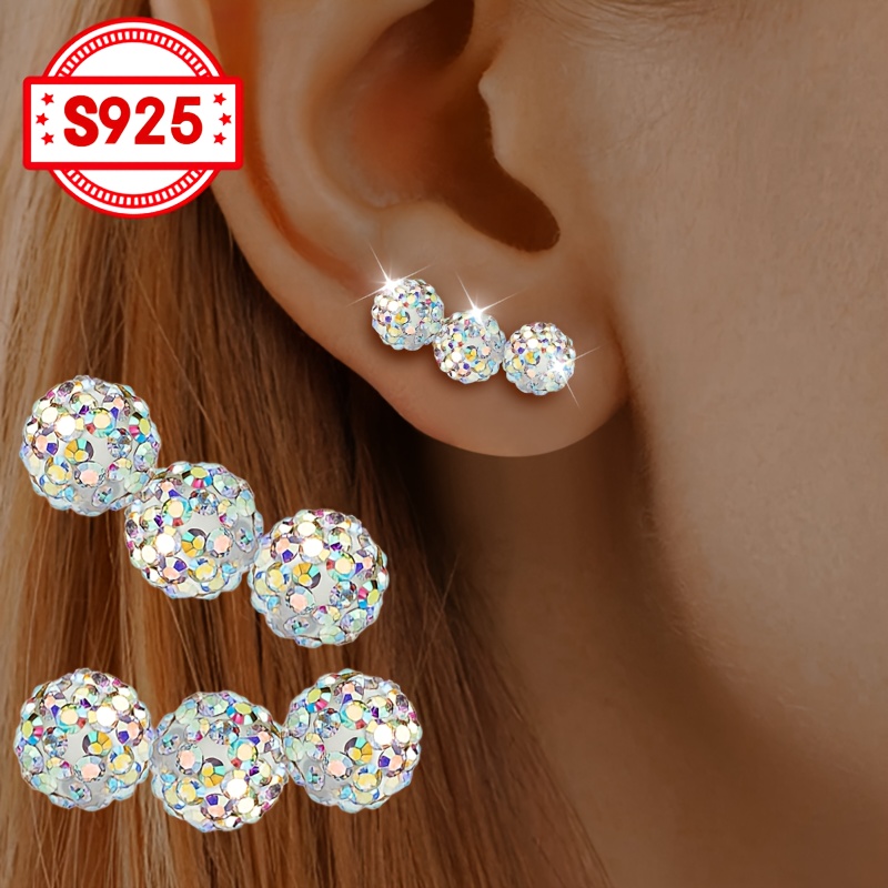 Women's S925 Silver Shambhala Stud Earrings, Colorful Design