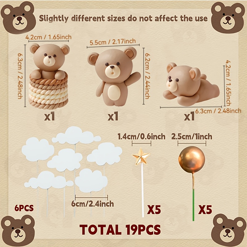 TEMU 19pcs Of Luxurious Beige Bear Cake Decorations, Cake Toppers, Bohemian- Cake Decorations, Party Birthday Cake Decorationsï¼halloweenï¼christmas