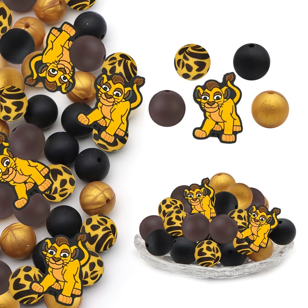 

25pcs Yellow Leopard Animal Silicone Beads Set, Lion-shaped Silicone Beads As Gifts For Lovers , Used For Making Bead Pens, Bracelets, Necklaces, Bags Phone Chains