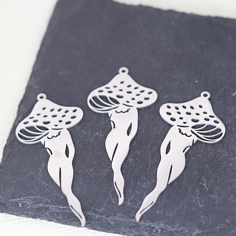 TEMU 3pcs Elegant Female Figure Mushroom Pendants - Stainless Steel Making Supplies With Tassel Earrings & Necklace Charms For Crafting, Mushroom